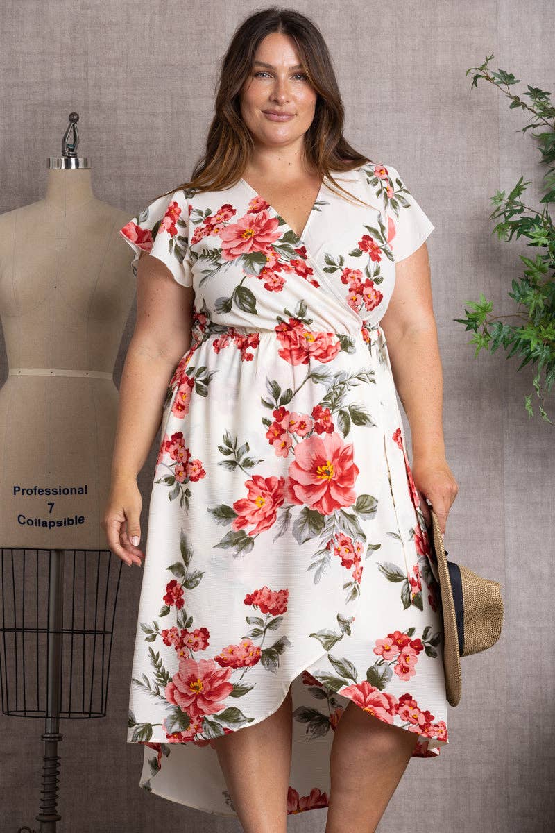 IVORY HAILEY FLORAL PRINT PLUS SIZE MAXI DRESS