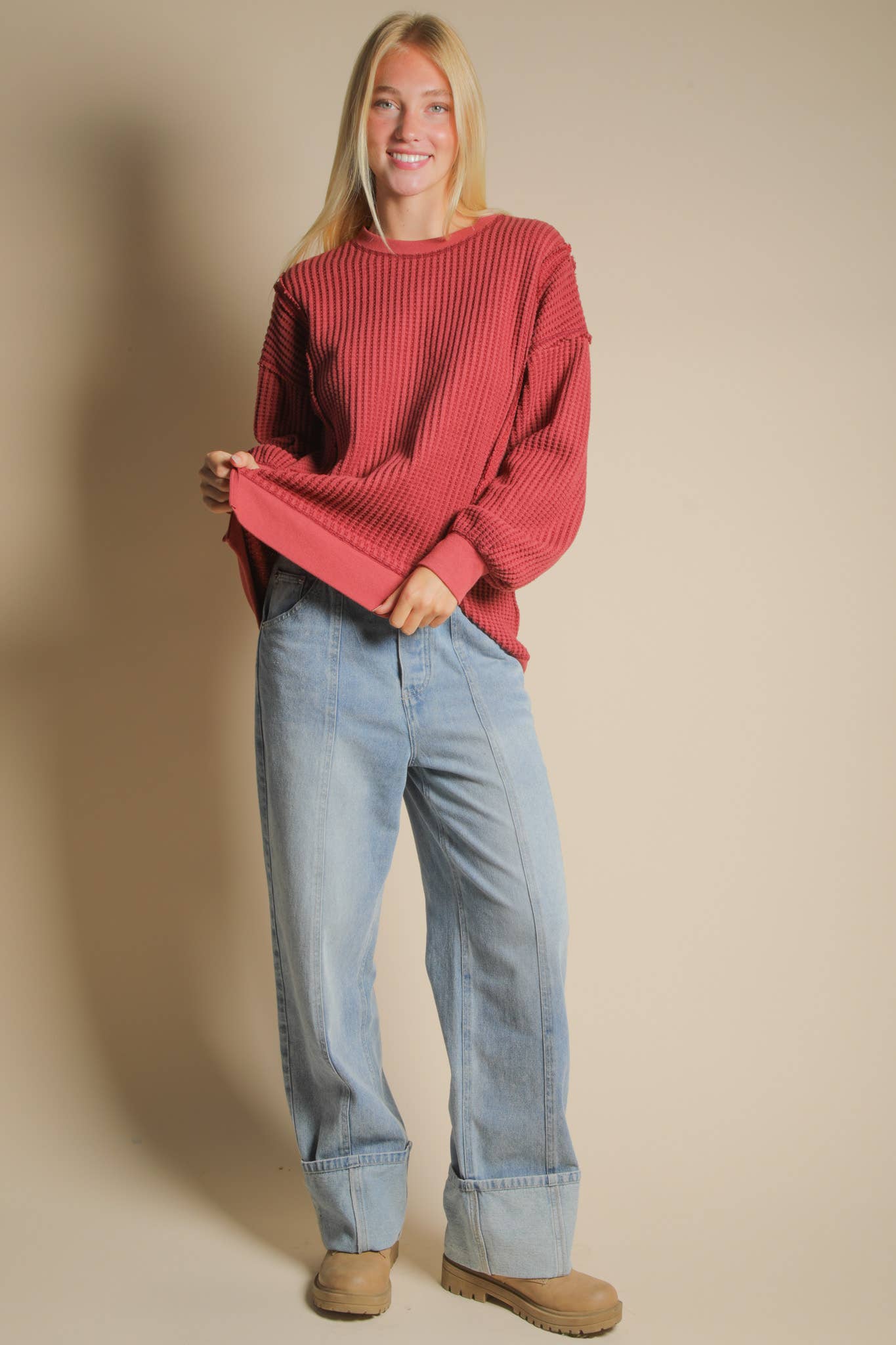 Oversized Waffle Knit Top