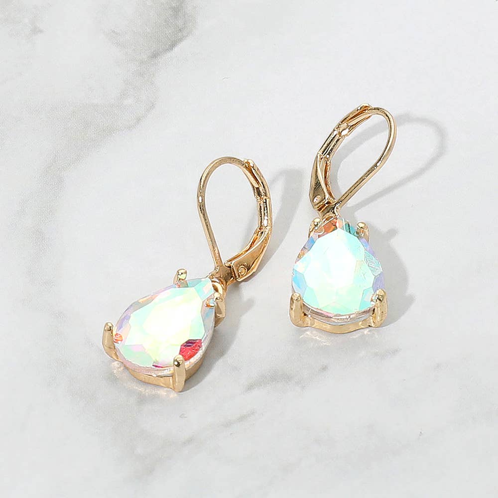 Teardrop Glass Stone Drop Dangle Earrings: Black