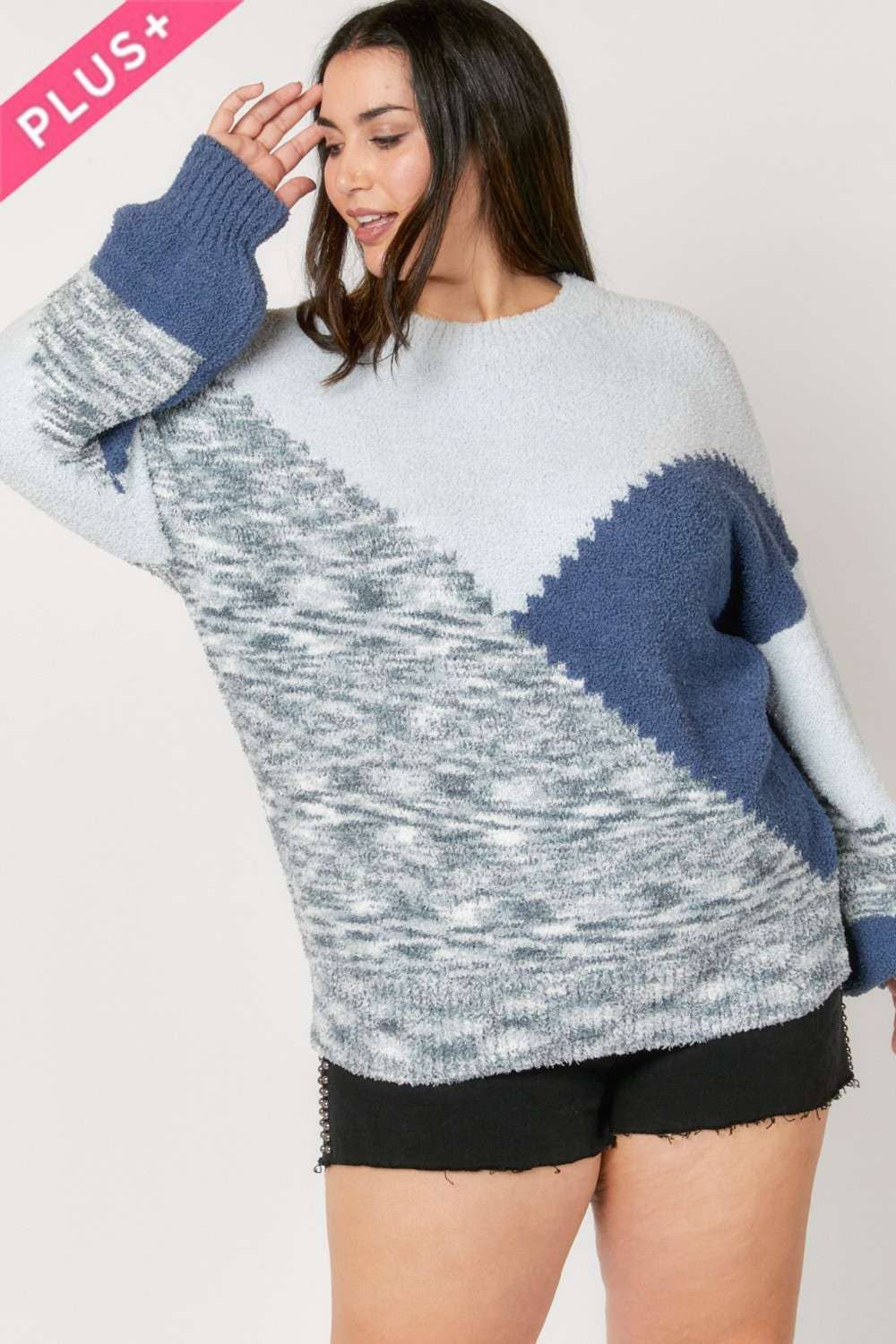 PLUS PRINTED ROUND NECK SWEATER