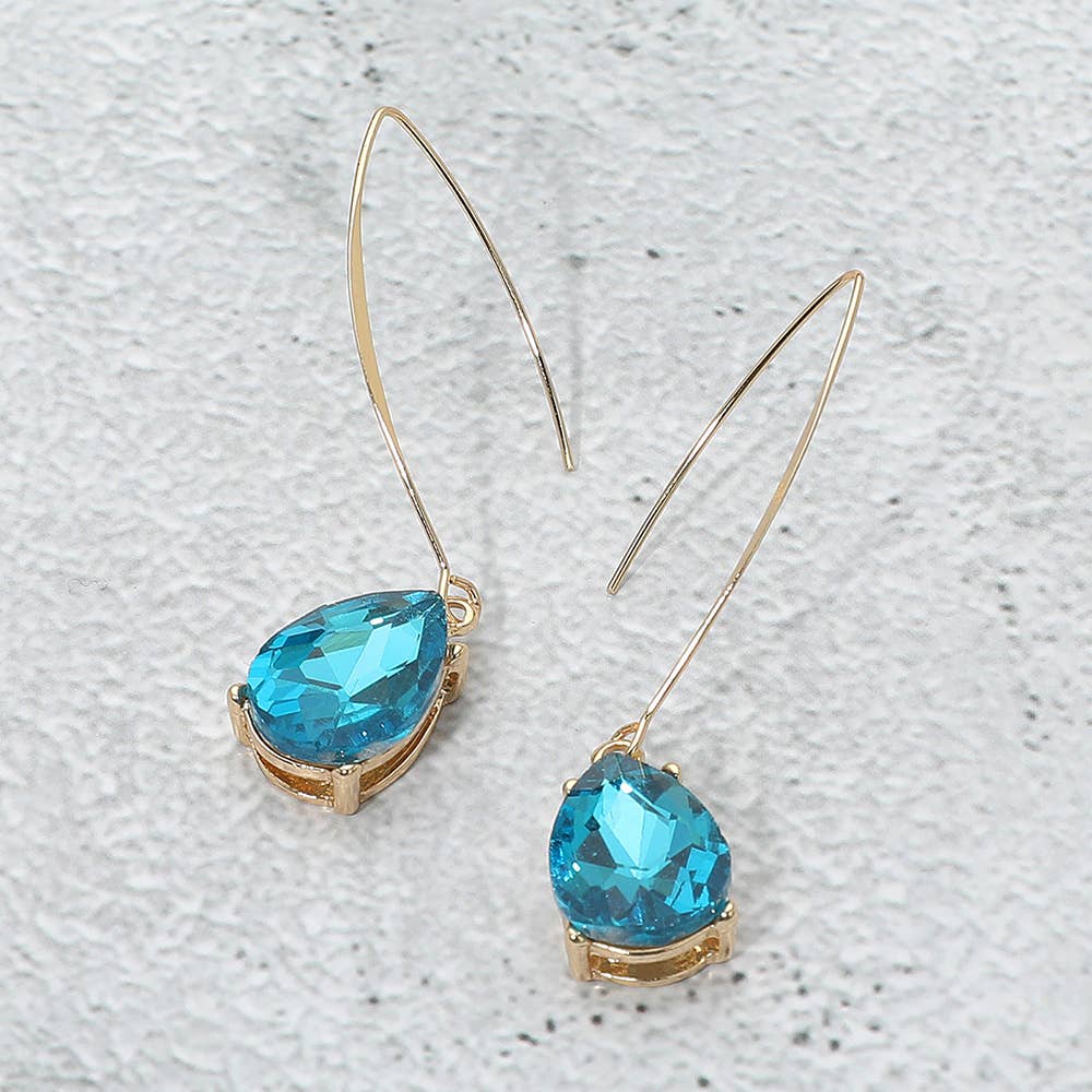 Teardrop Stone Cluster Long Drop Earrings: Red