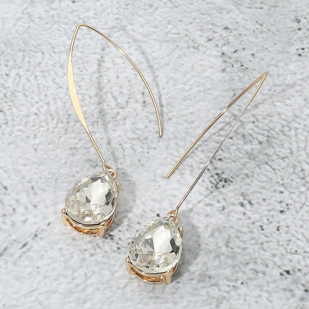Teardrop Stone Cluster Long Drop Earrings: Red