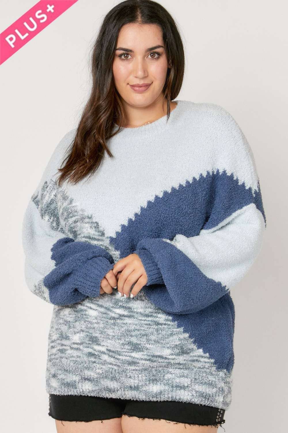 PLUS PRINTED ROUND NECK SWEATER