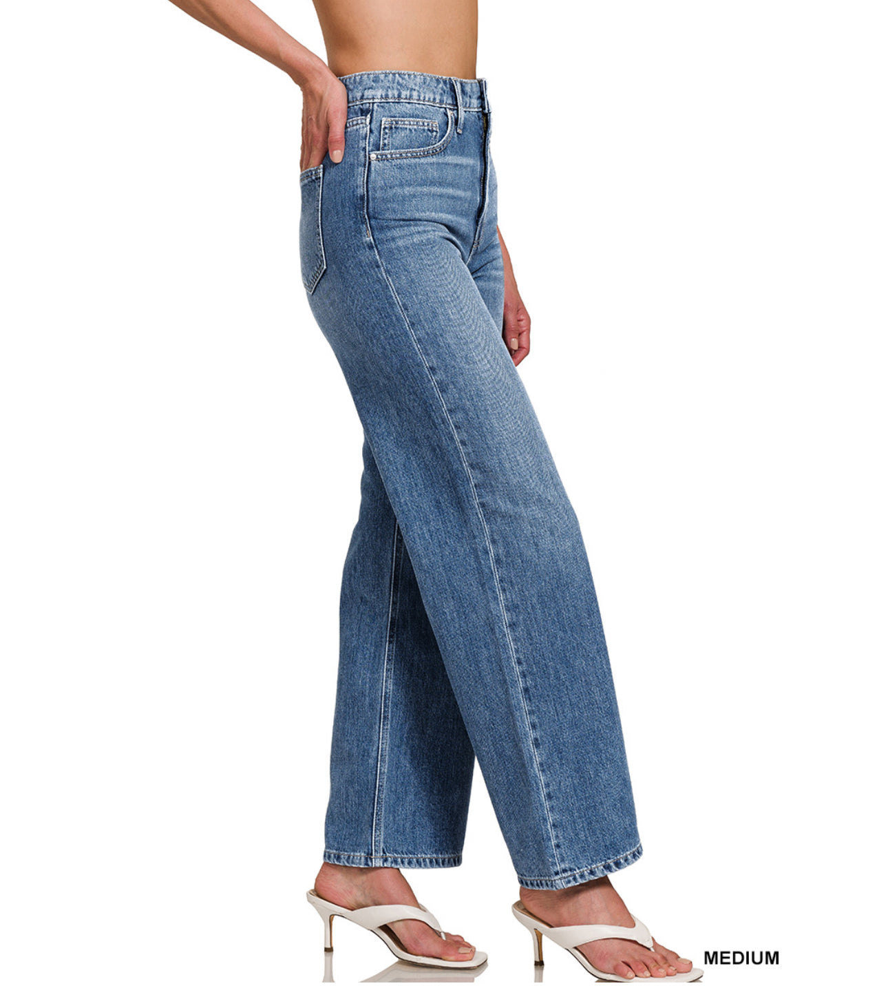 ZENANA HIGH WAIST WIDE LEG STRAIGHT DENIM JEAN