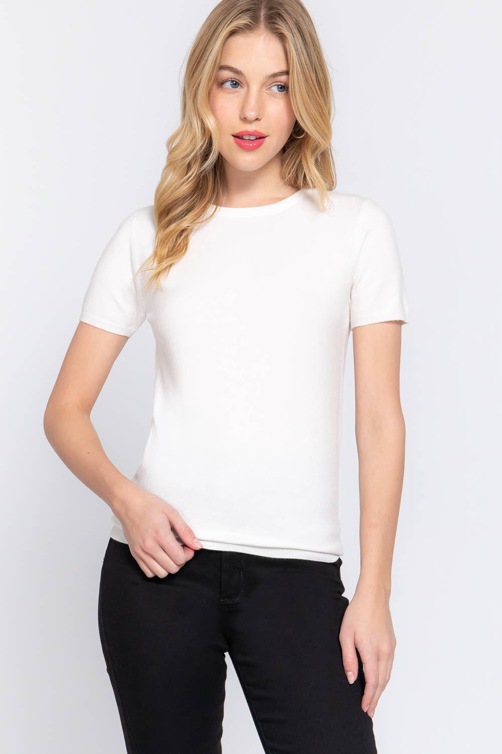 Short Sleeve Round Neck Basic Spring Sweater