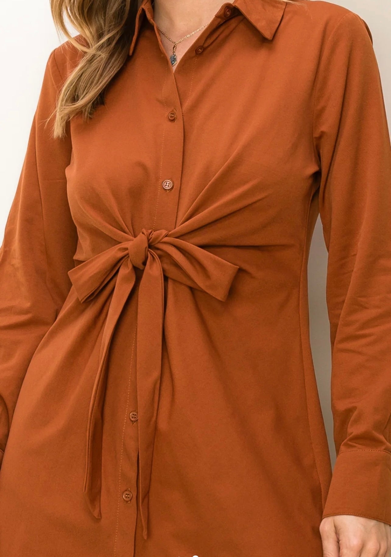 Hit Me Up Tie Front Shirt Dress