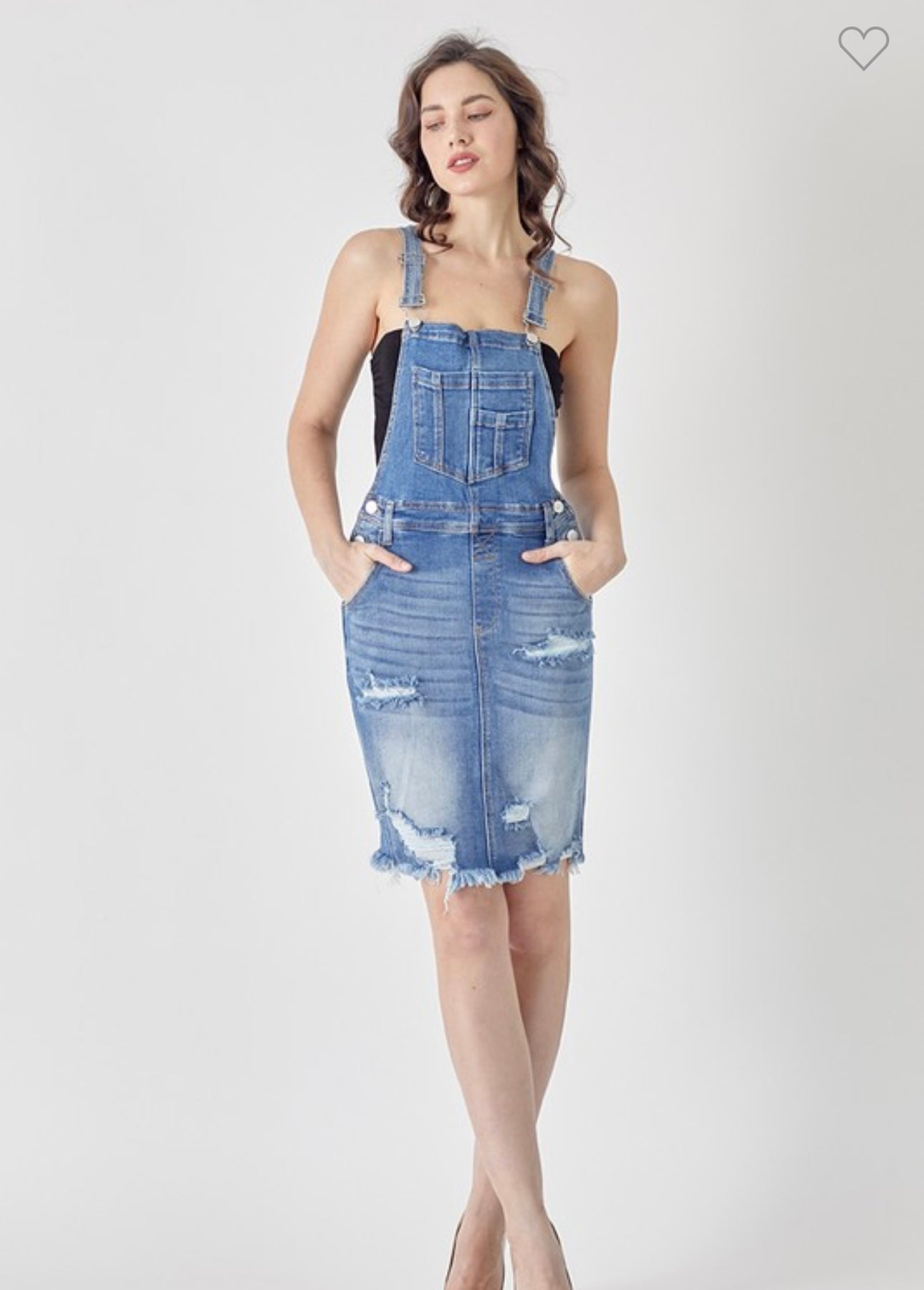 Risen Midi Denim Distressed Skirtalls