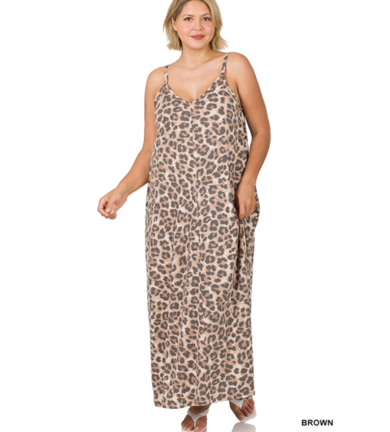 PLUS SOFT FRENCH TERRY LEOPARD CAMI MAXI DRESS