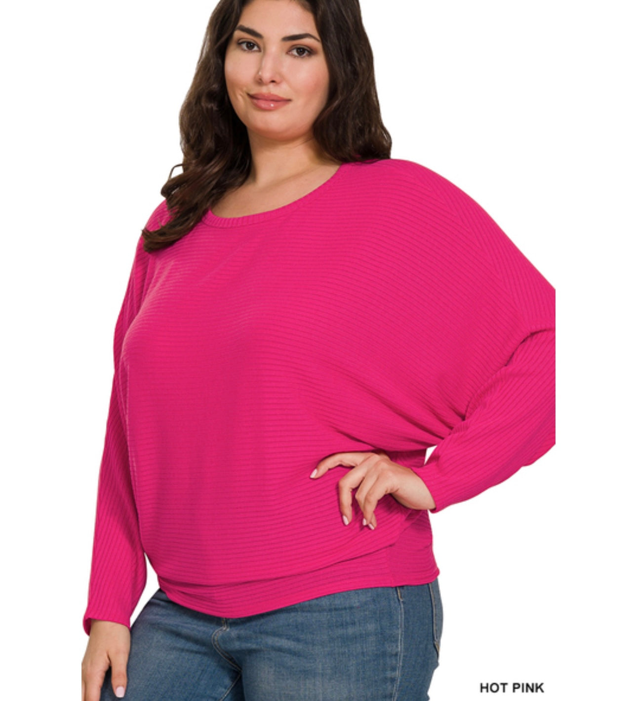 Plus Ribbed Batwing Top