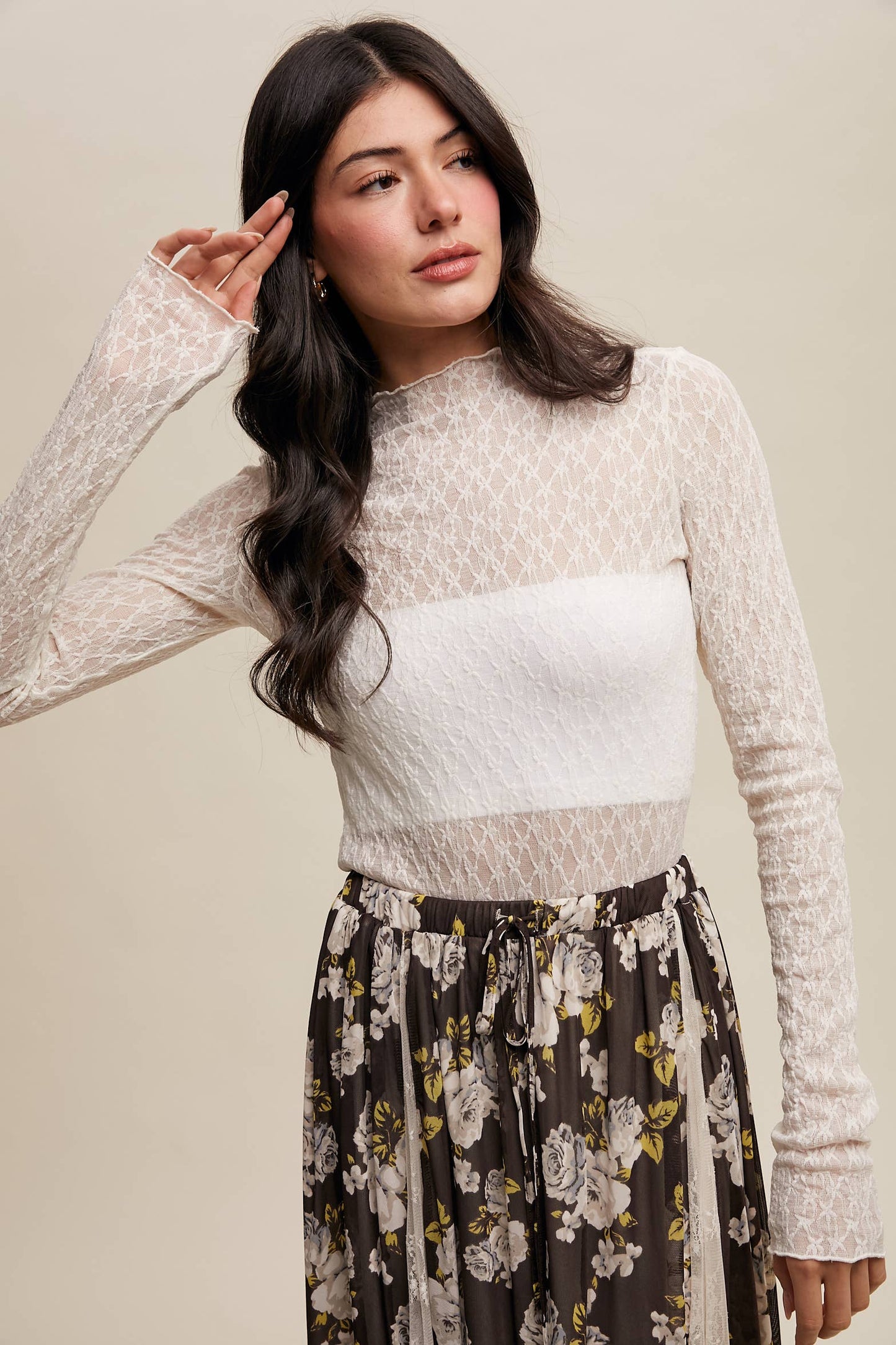 Lace Sheer High-Neck Layering Top