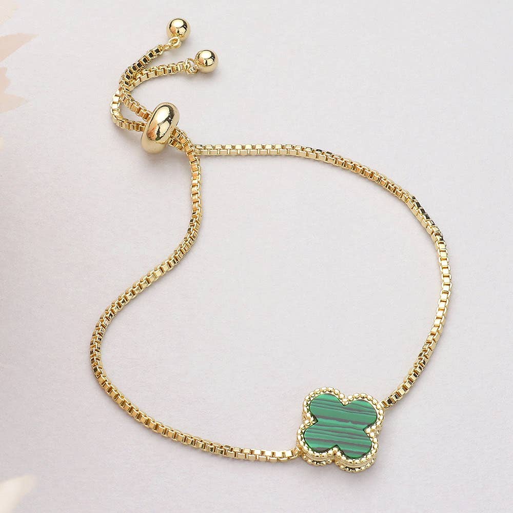 Natural Stone Quatrefoil Cluster Pointed Adjustable Bracelet