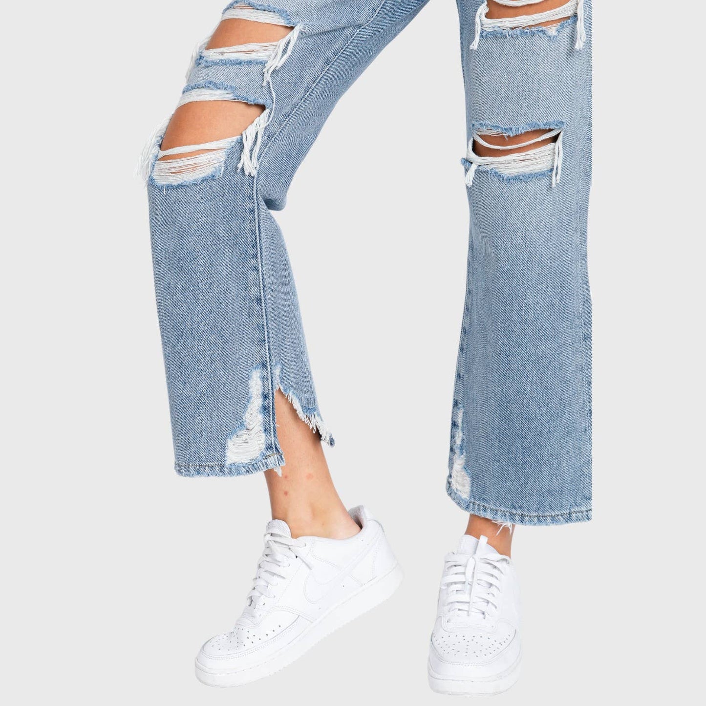 DISTRESSED HIGH RISE RIGID VINTAGE CROPPED JEAN