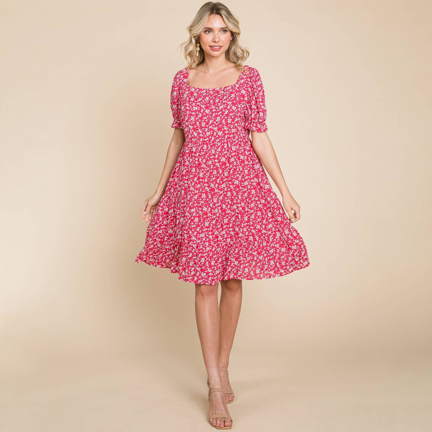 Floral Printed Square Neck Layered Dress
