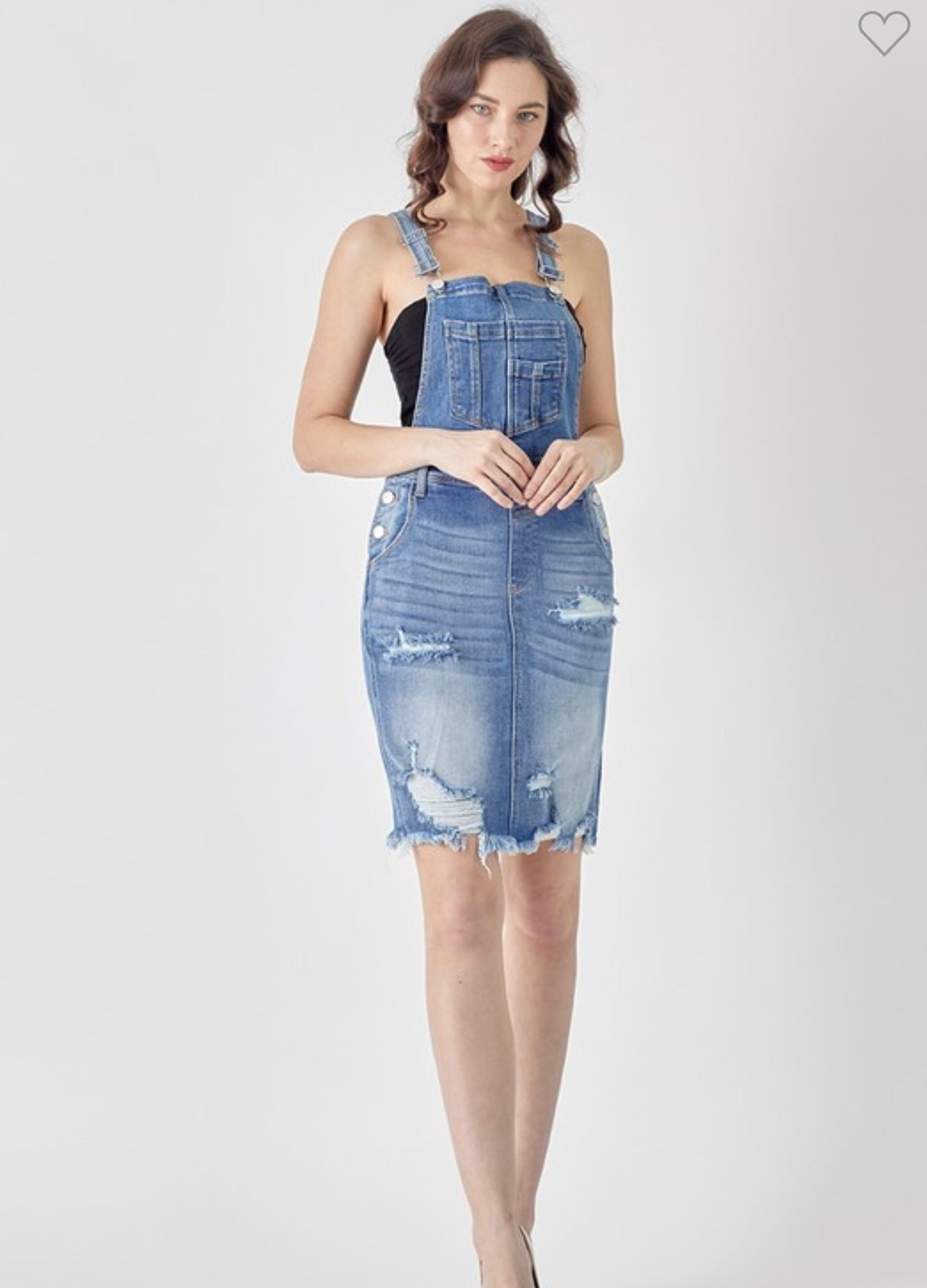 Risen Midi Denim Distressed Skirtalls