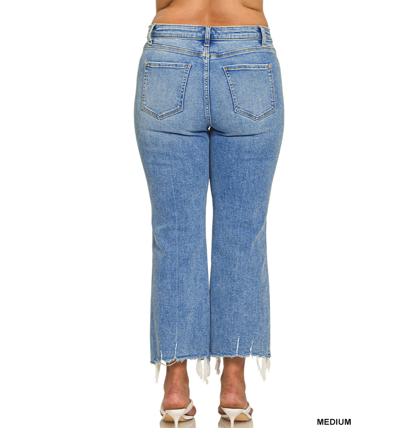 ZENANA PLUS KICK CROP FLARE DENIM JEANS