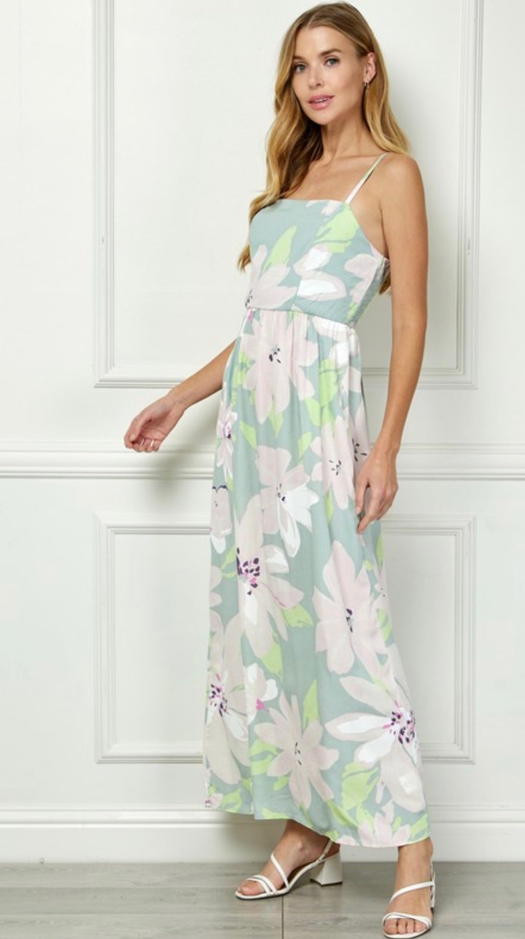 CAMI SQUARE NECK MAXI DRESS BOHEMIAN PRINT