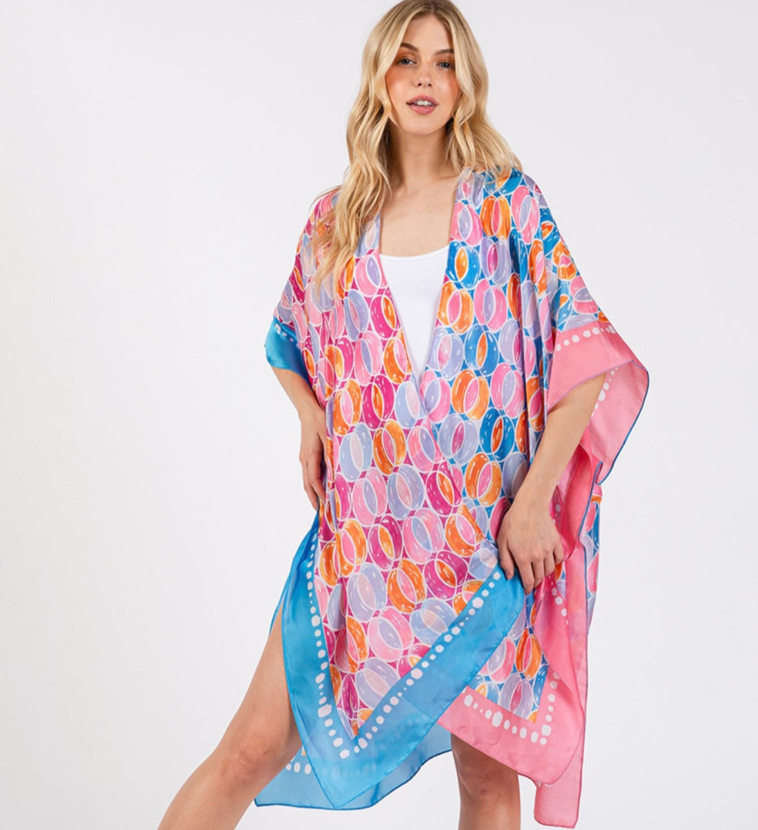 Two Tone Trim Abstract Print Silky Feel Kimono