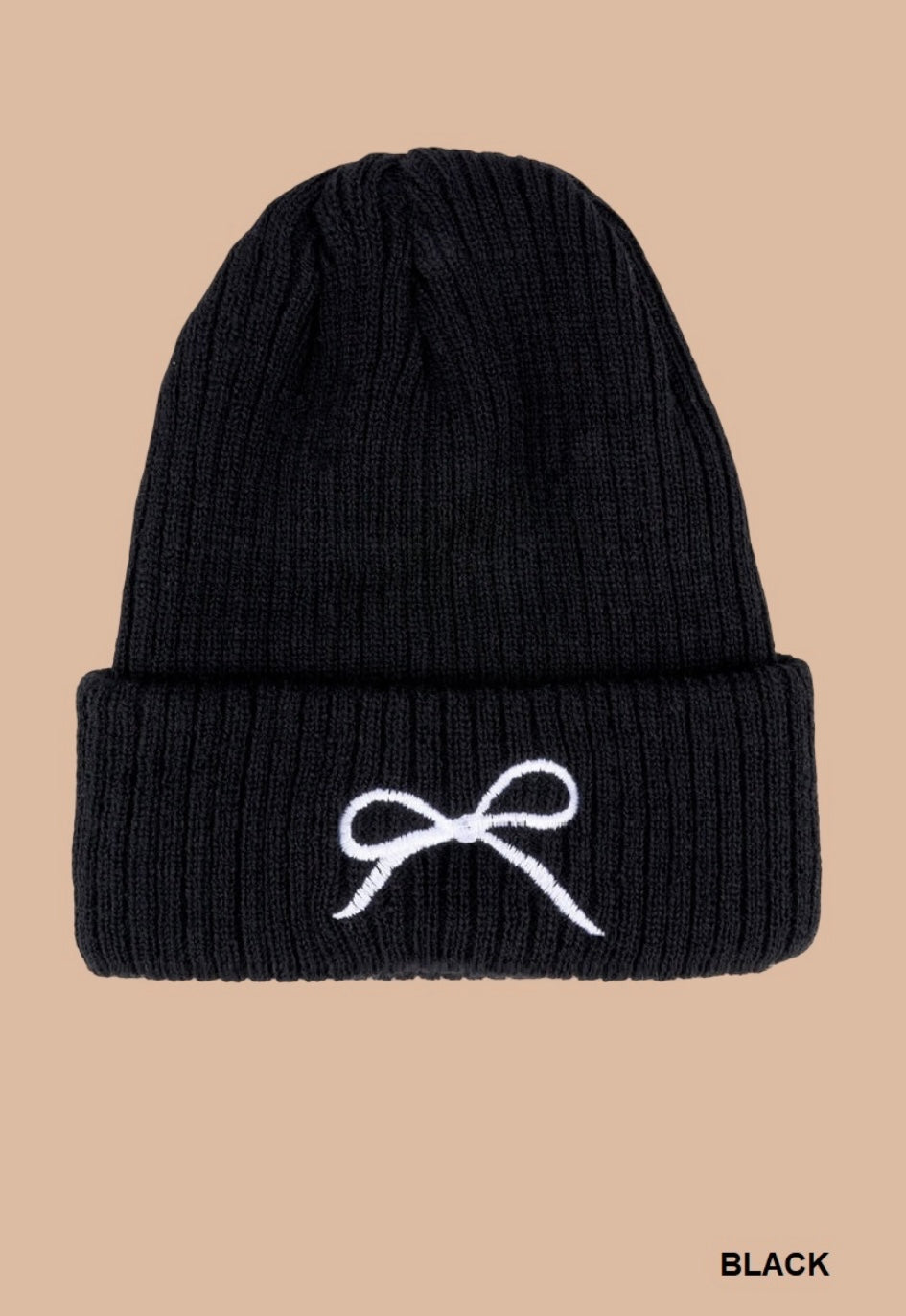 COQUETTE BOW EMBROIDERED KNITTED BEANIE