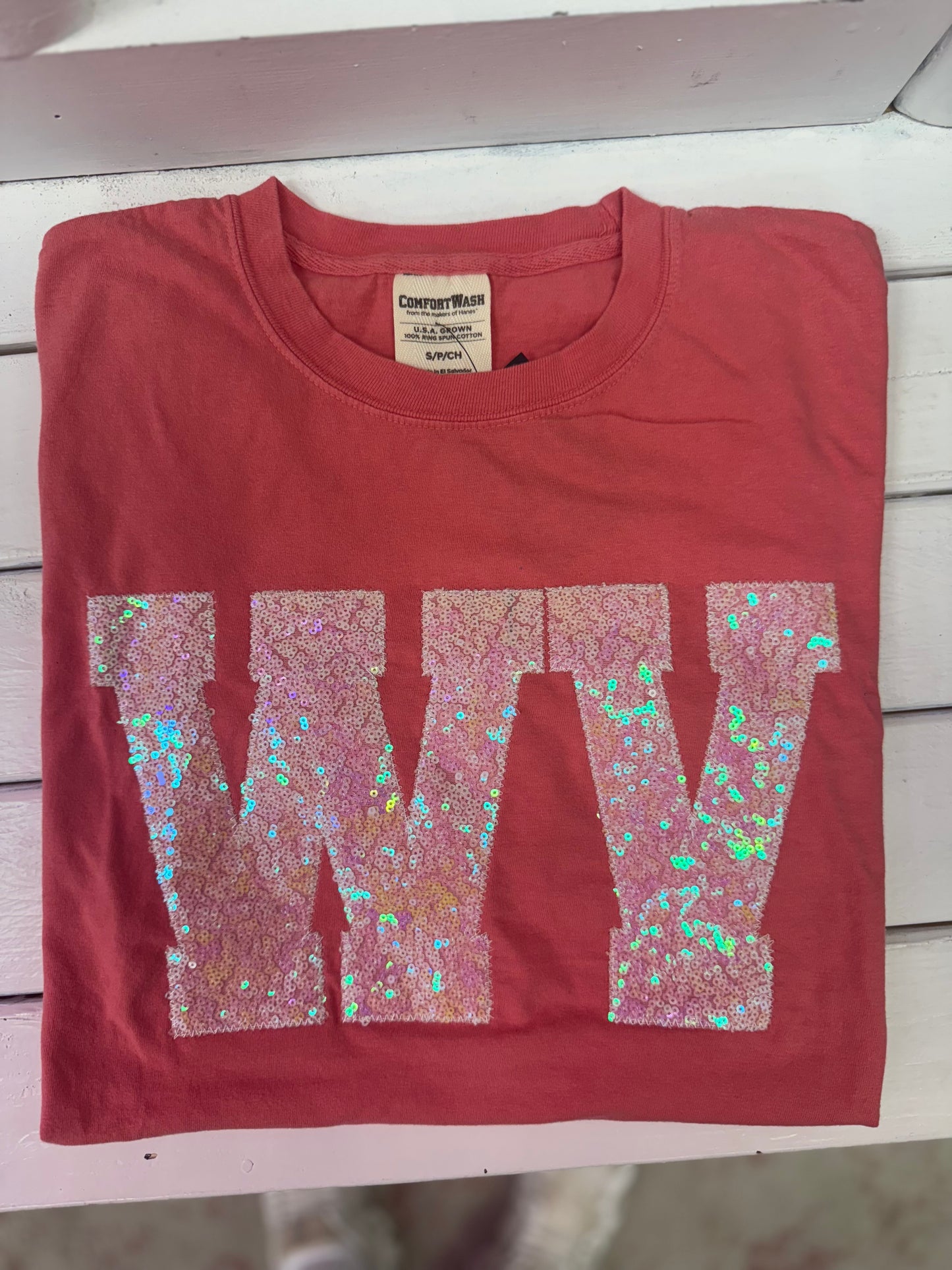 Pink WV Real Sequins Short Sleeve Graphic Tee