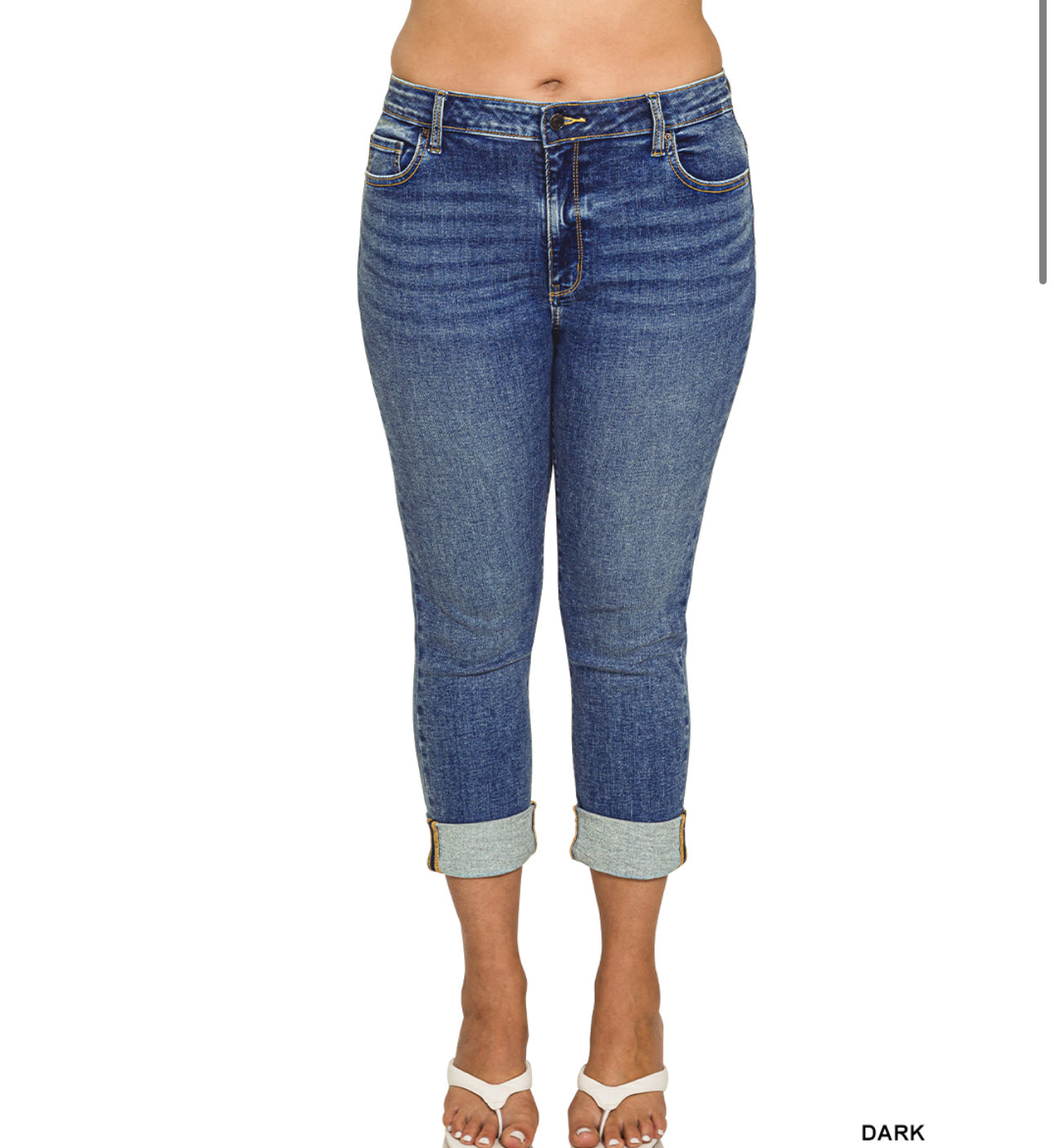 ZENANA PLUS CUFFED SKINNY CROPPED DENIM JEANS
