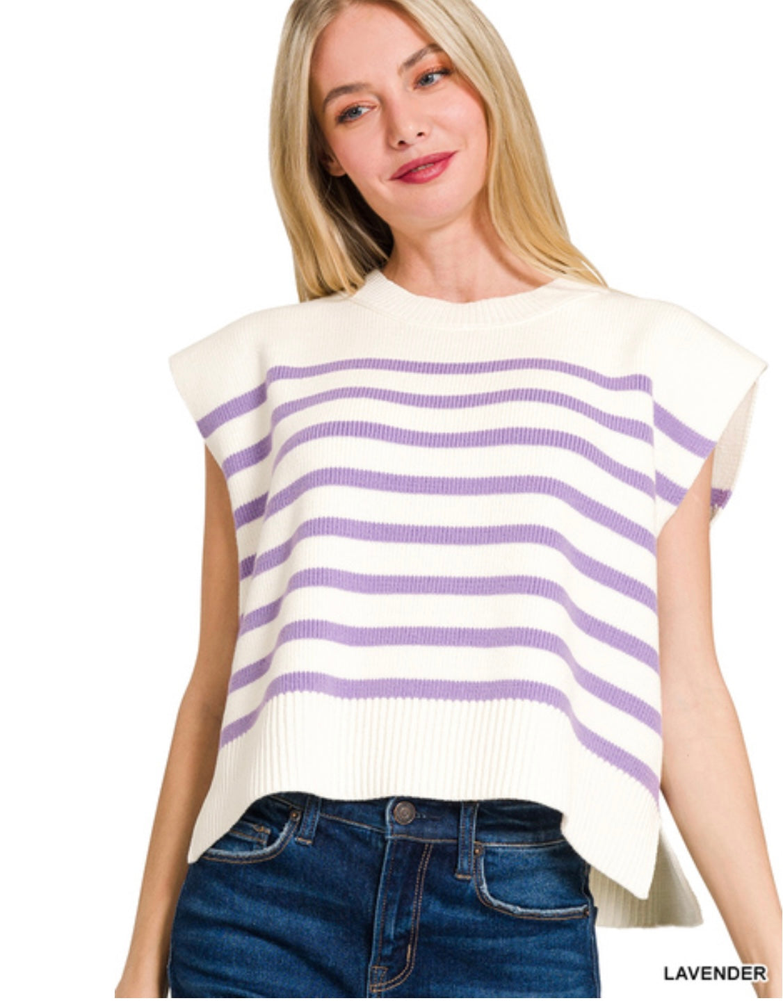 OVERSIZED CREW NECK STRIPE SWEATED VEST