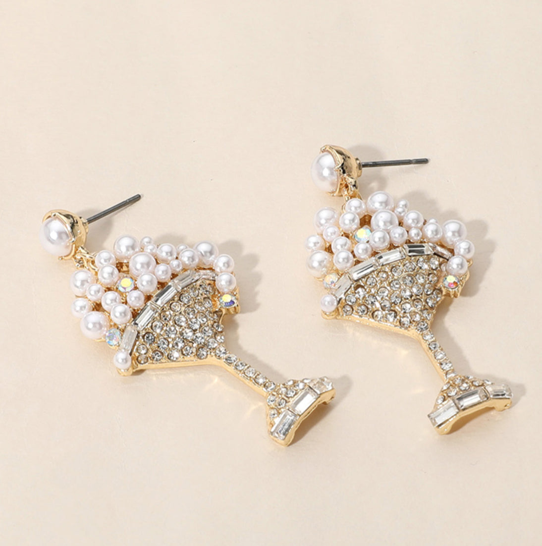 Stone Pearl Paved Cocktail Dangle Earrings