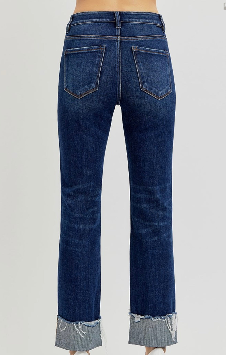 RISEN TUMMY CONTROL HIGH RISE CROP STRAIGHT CUFFED JEANS
