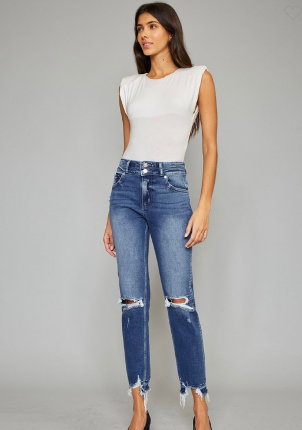 KC Slim Straight HR Shark Bite Jean