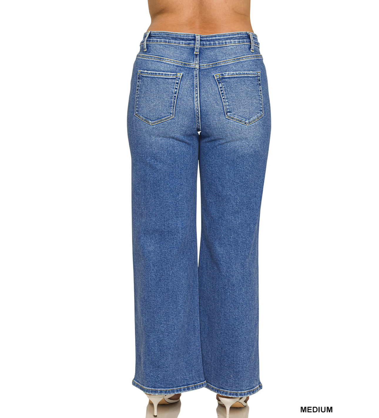 ZENANA PLUS MEDIUM WASH WIDE LEG DENIM JEANS