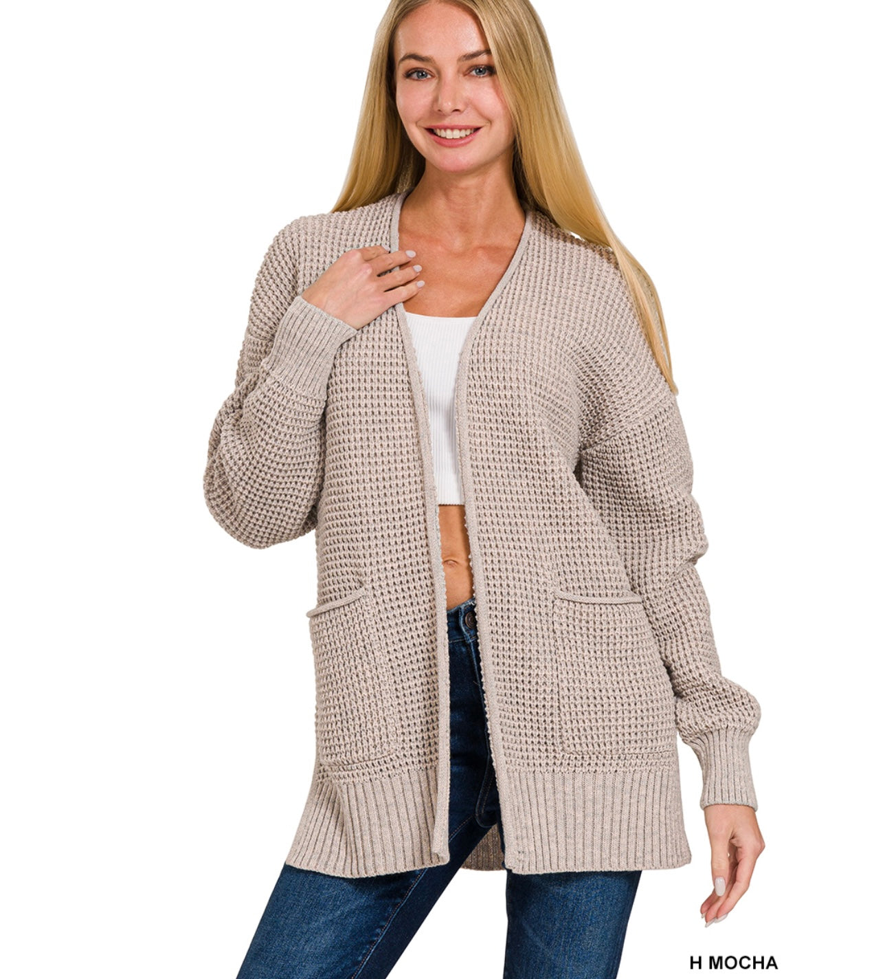 LOW GAUGE WAFFLE OPEN CARDIGAN SWEATER