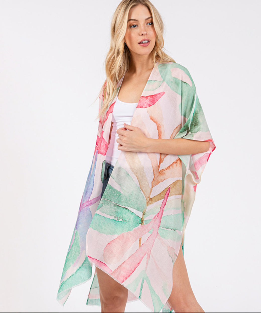Watercolor Leaves Print Kimono