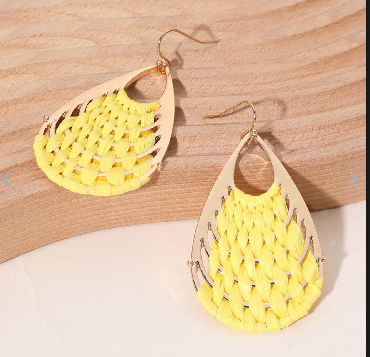 Raffia Basket Weave Teardrop Dangle Earrings