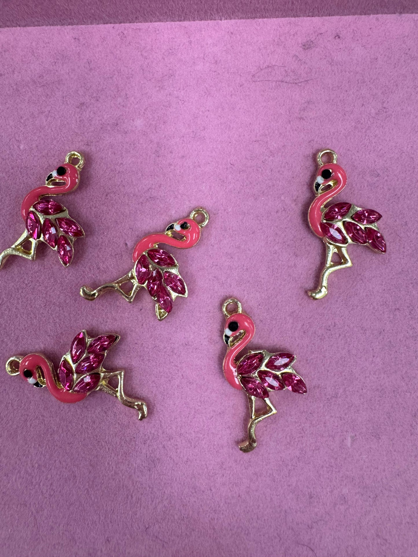 TCB Pink and Rhinestone Flamingo Charms