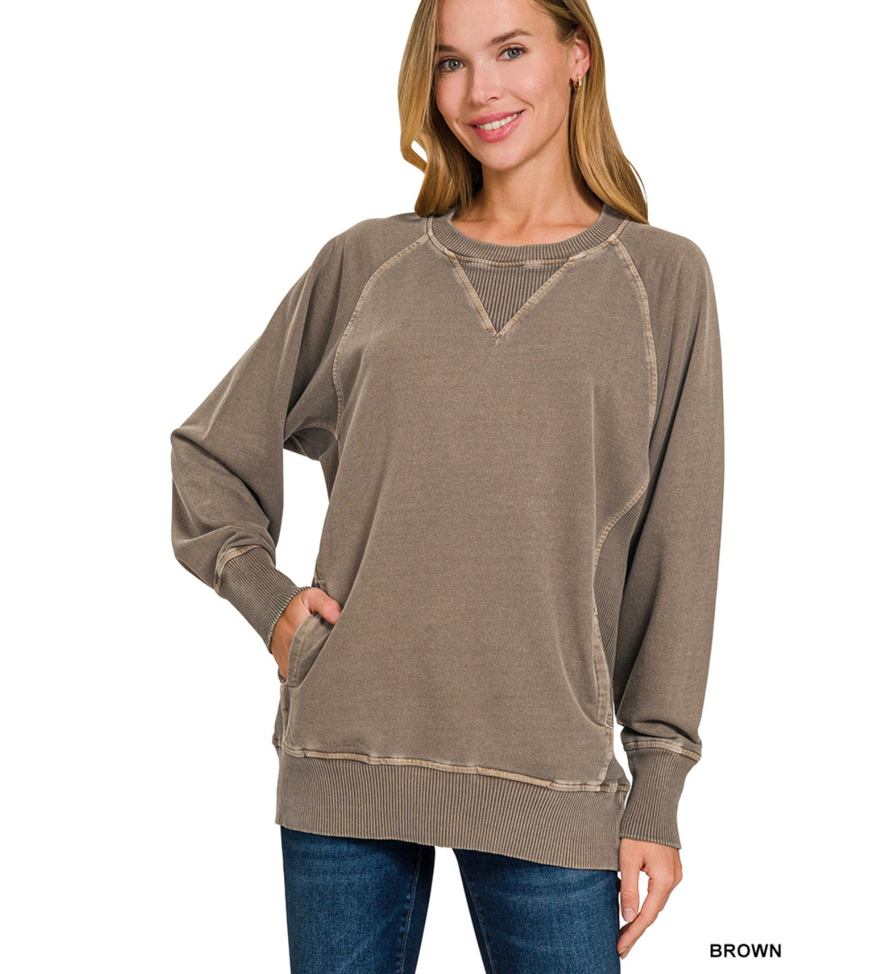 Pigment Dyed French Terry Pullover With Pockets