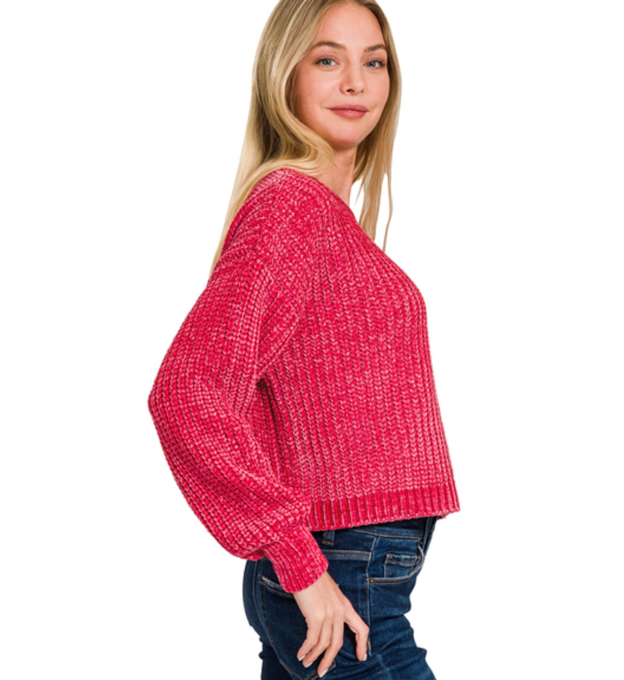 Chenille Round Neck Crop Sweater