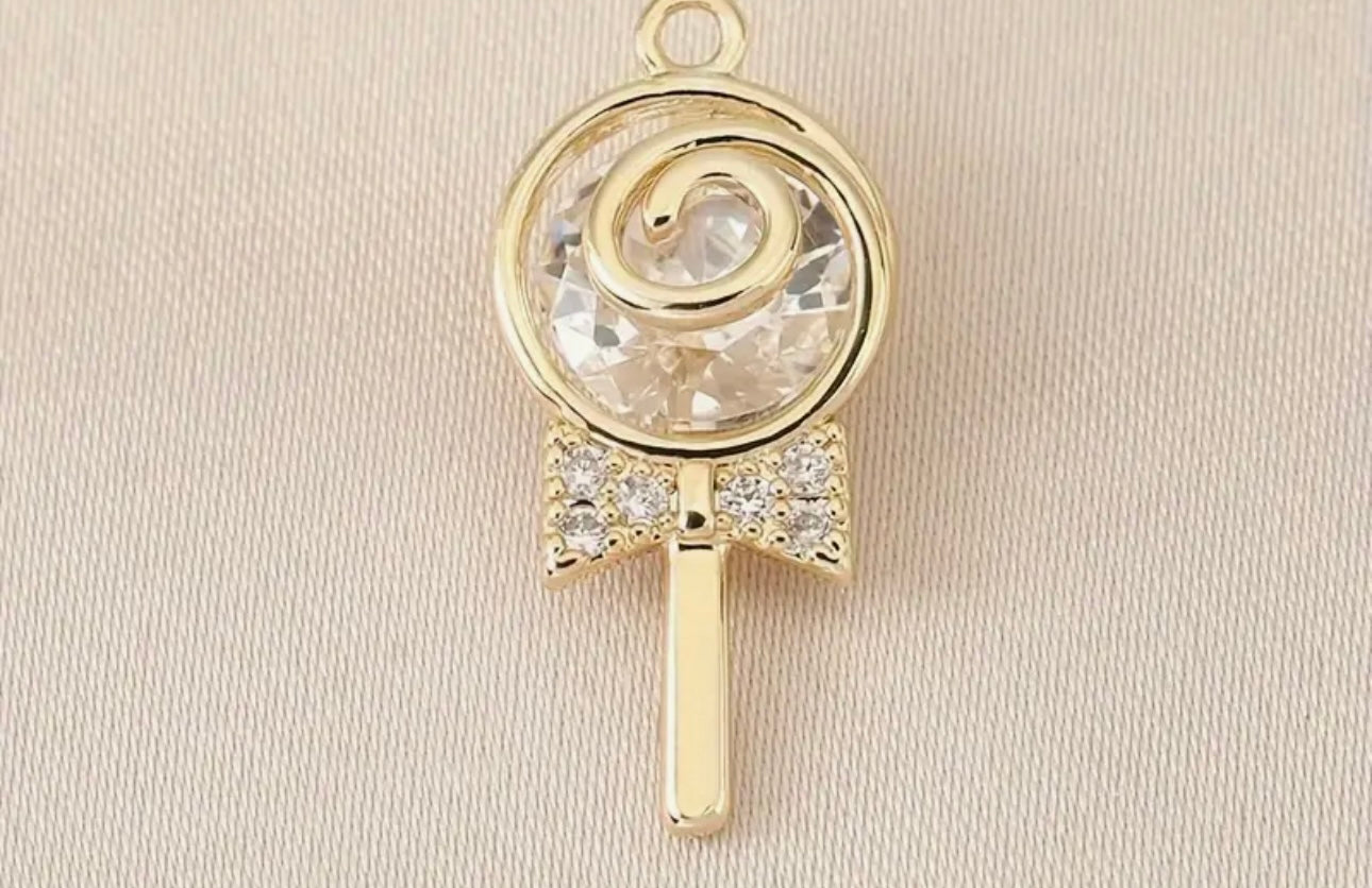 TCB Gold and Rhinestone Lollipop Charm