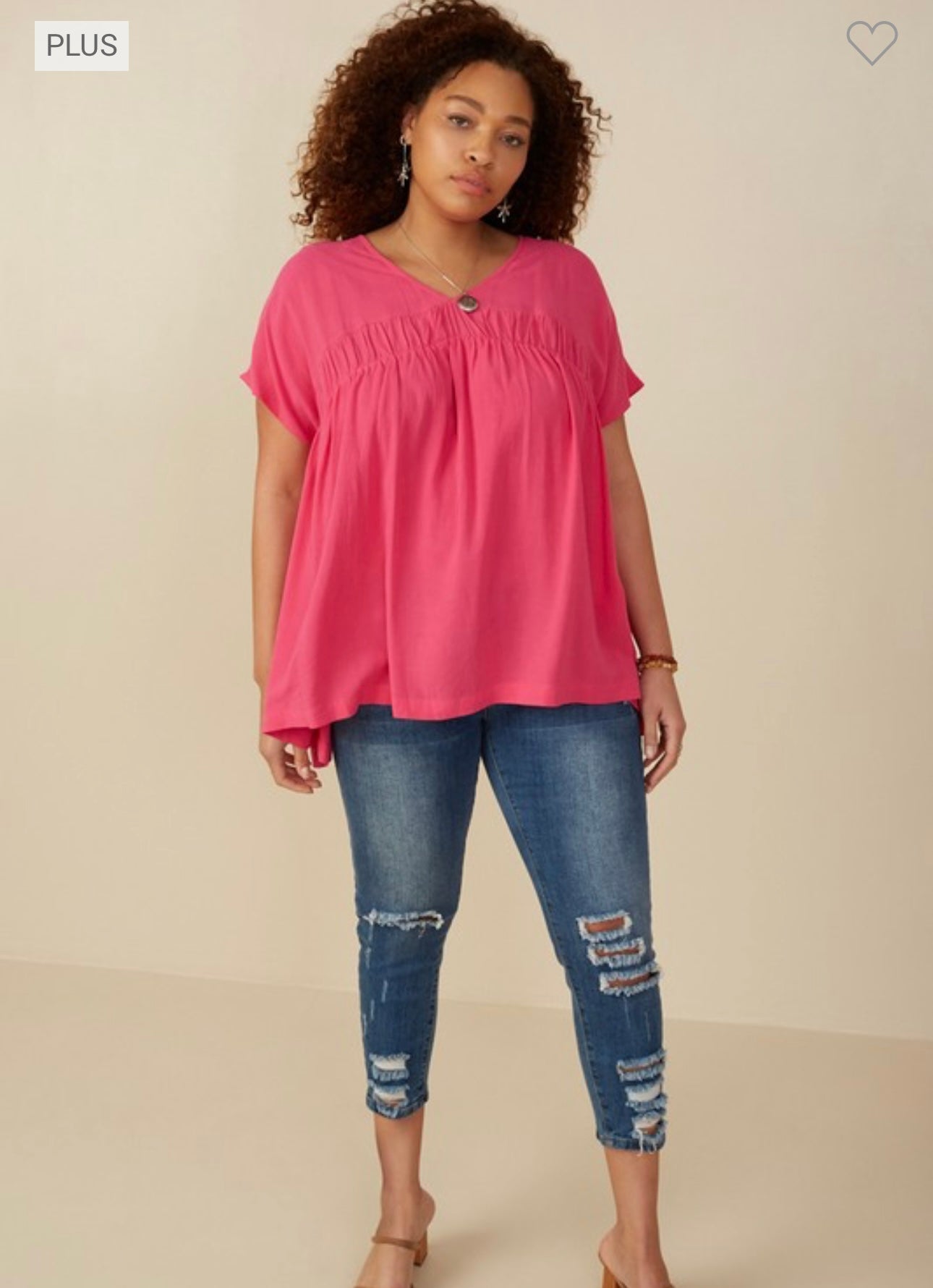 Plus V Neck Elastic Dolman Sleeve Top