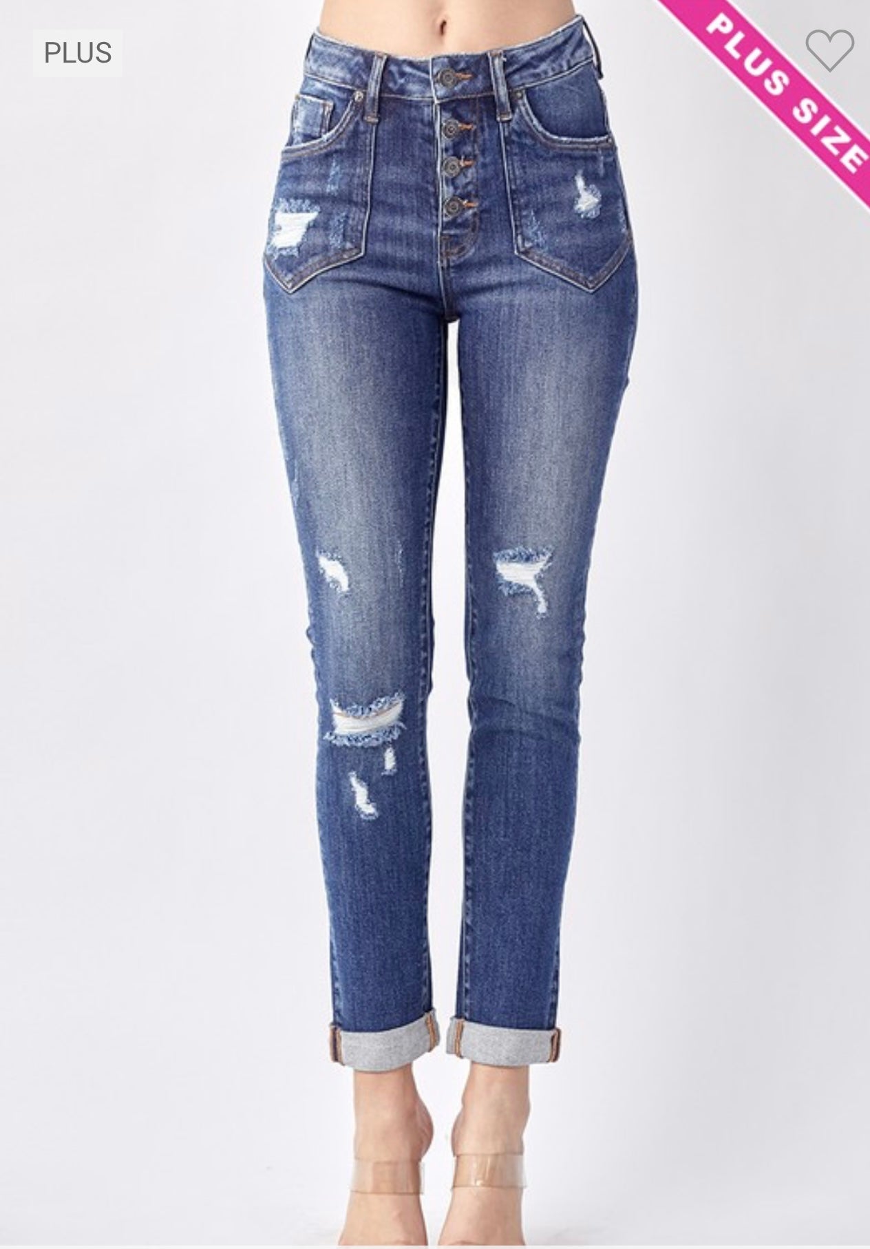 Risen Plus HR Button Fly Roll Up Skinny