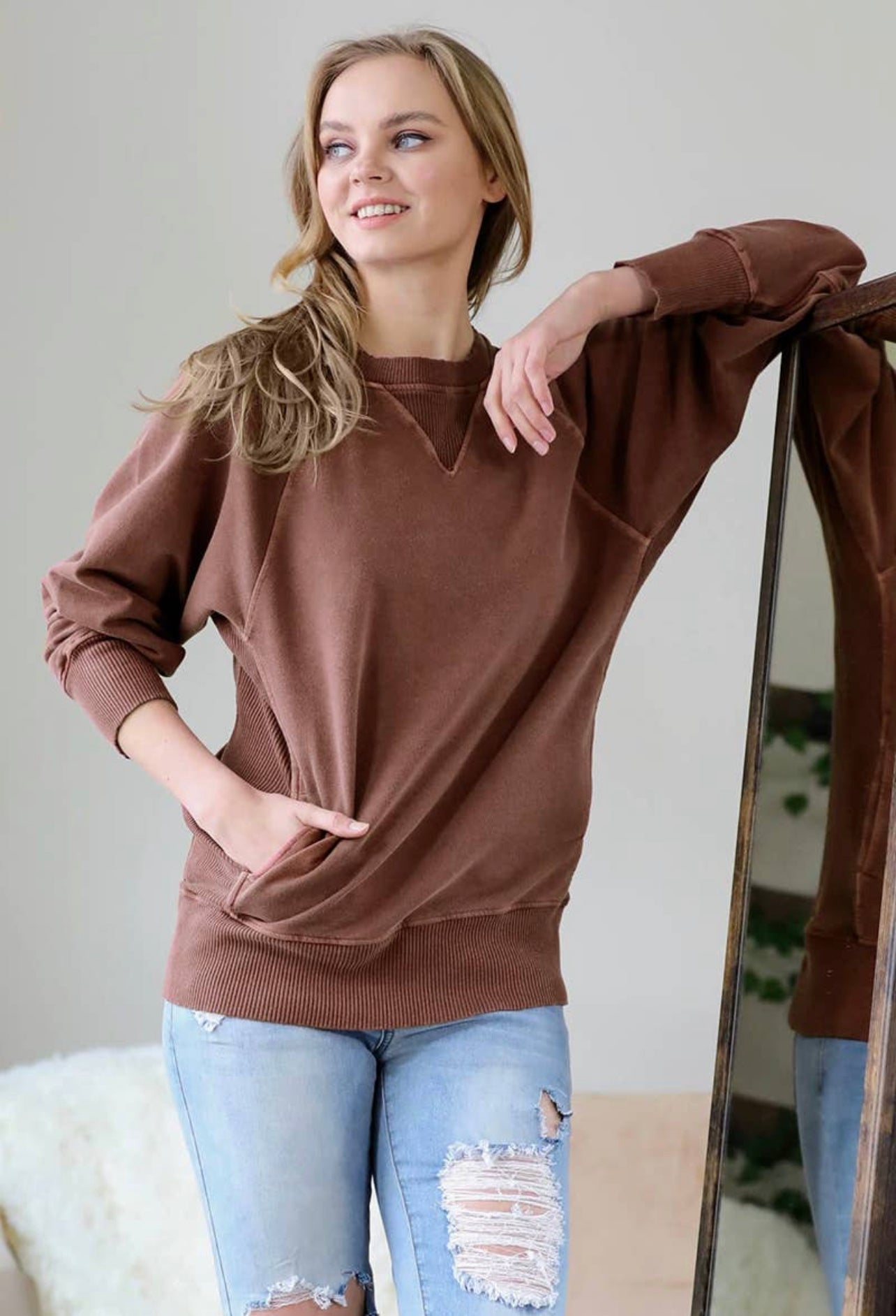 Pigment Dyed French Terry Pullover With Pockets in