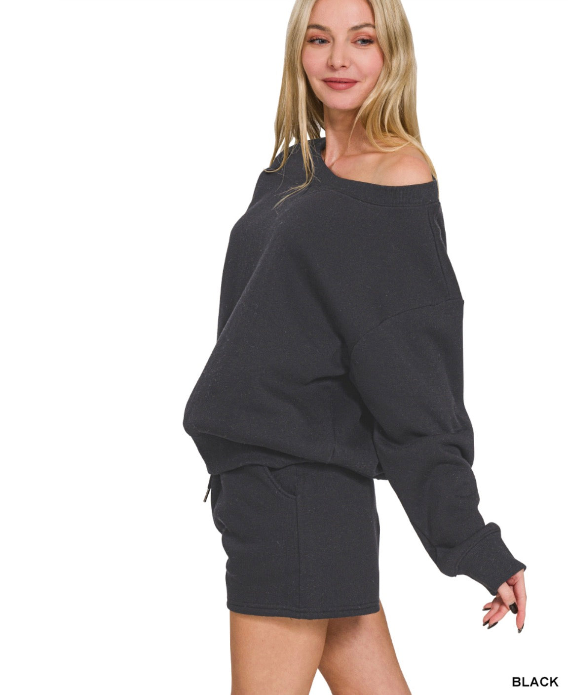BLACK FLEECE BOAT NECK SWEATSHIRTS & SHORTS SET