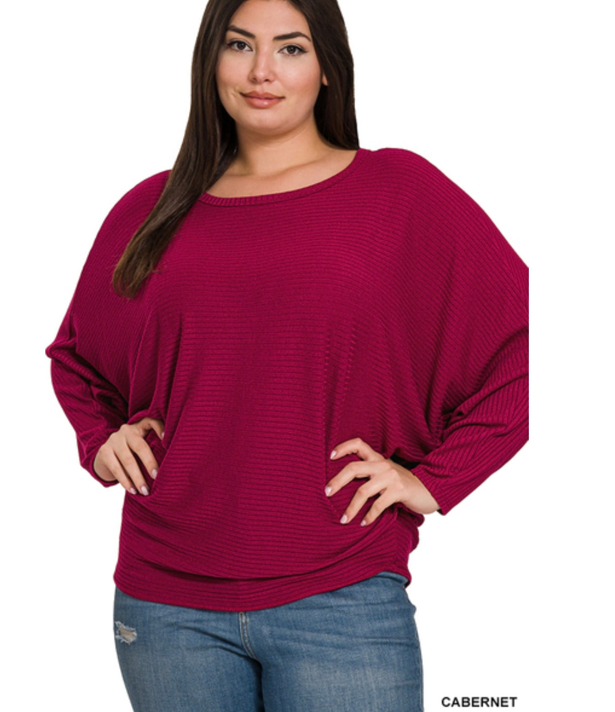 Plus Ribbed Batwing Top