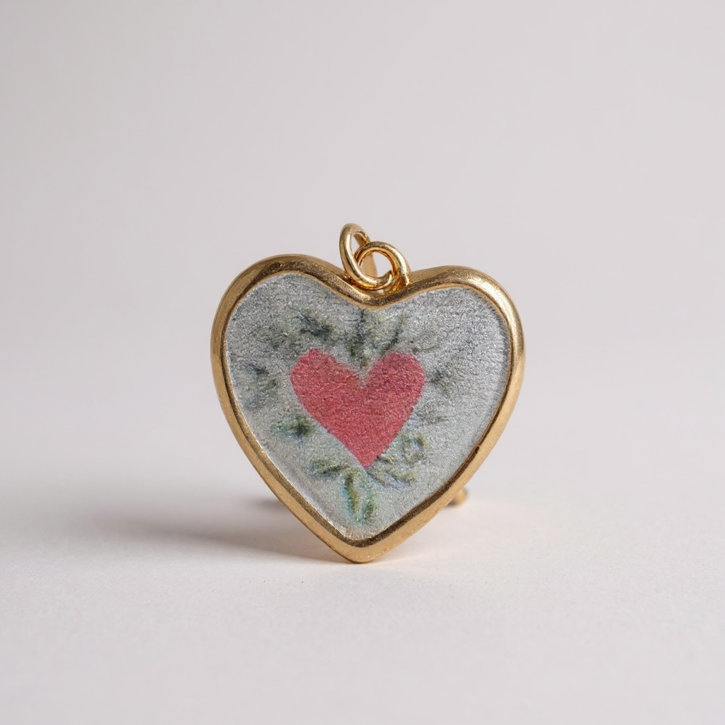 TCB Sweet and Cute Collection Gold, Pink Heart Green Flowers Charm