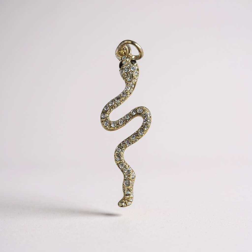 TCB Gold and Rhinestone Snake Charm