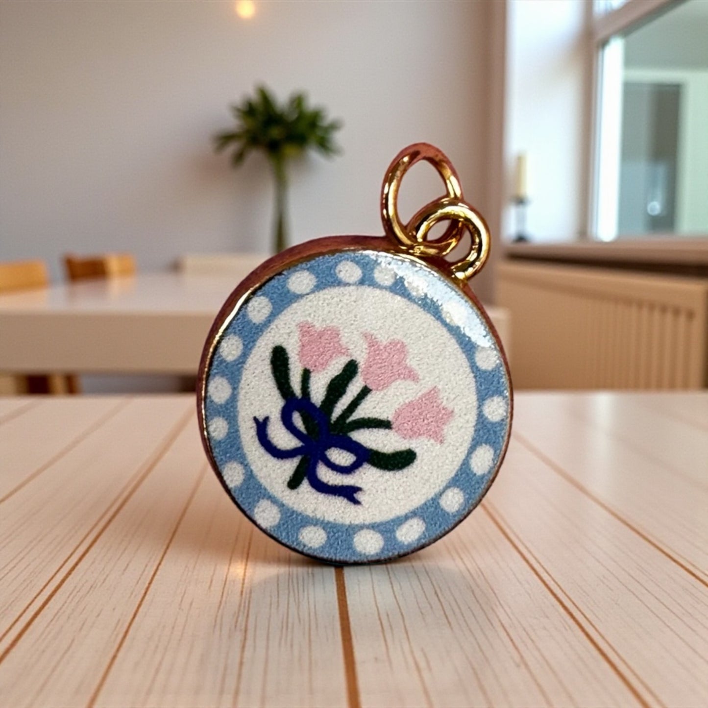 TCB Round Blue Dot Flower Bow Bouquet Sweet and Cute CollectionCharm