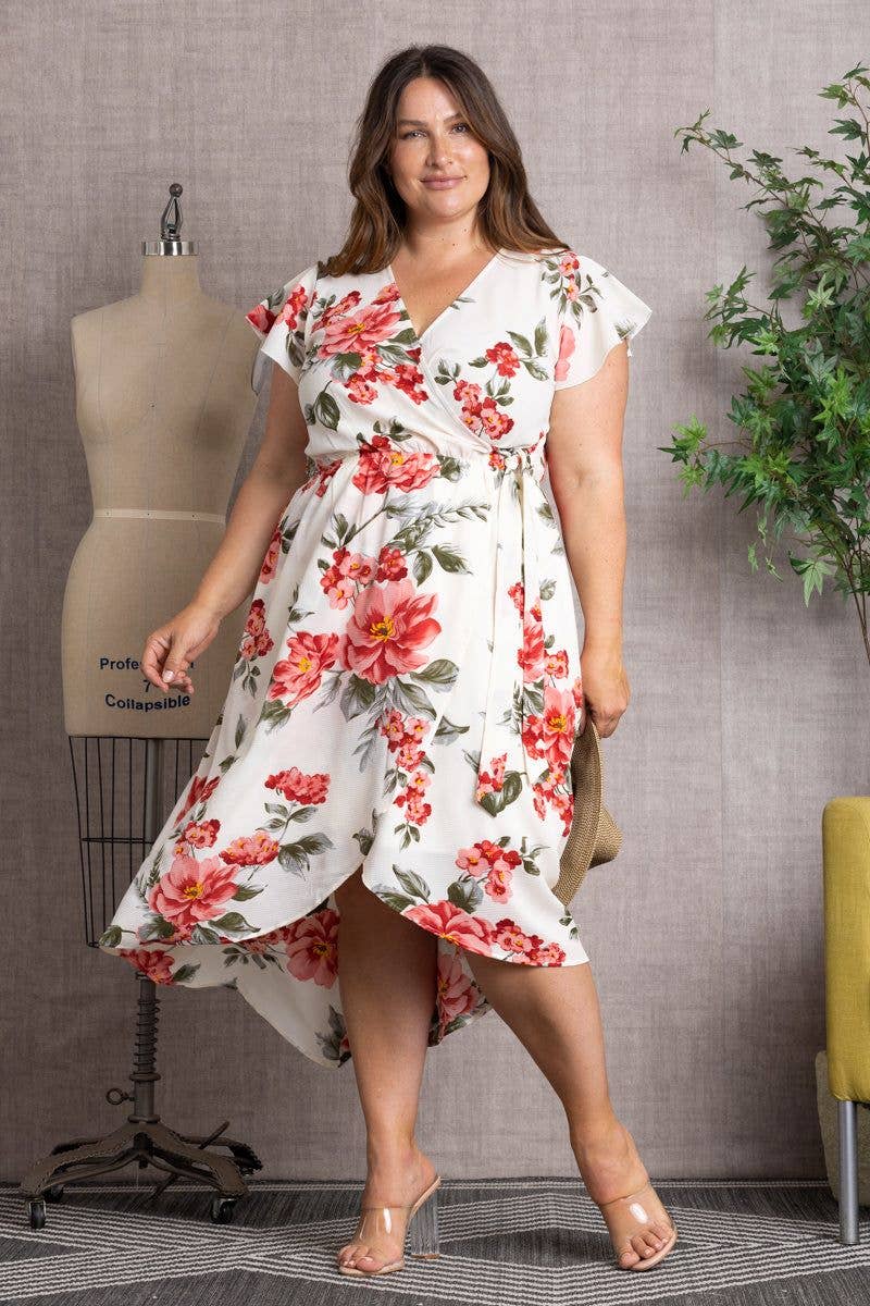 IVORY HAILEY FLORAL PRINT PLUS SIZE MAXI DRESS