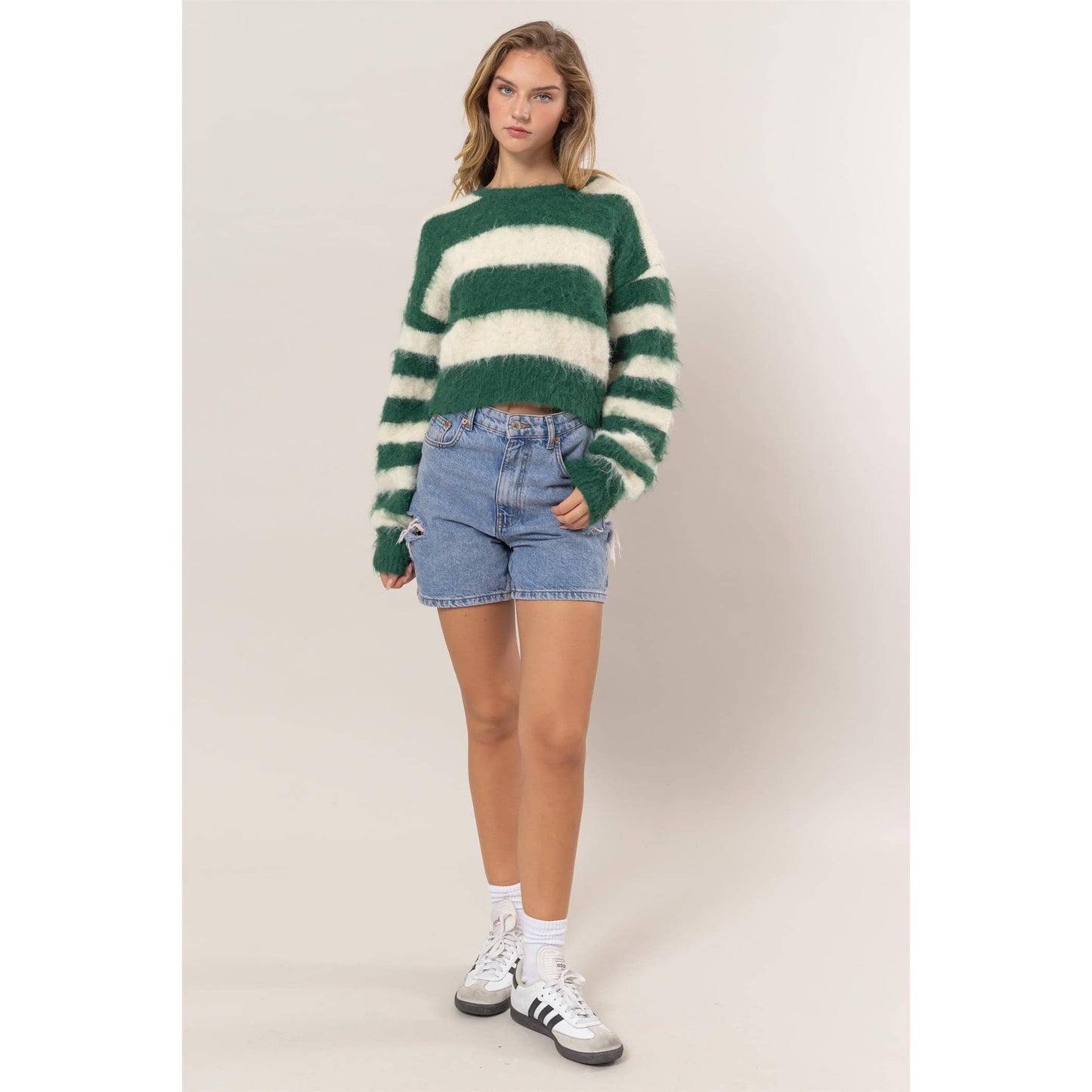 Striped Wool Blend Cropped Sweater