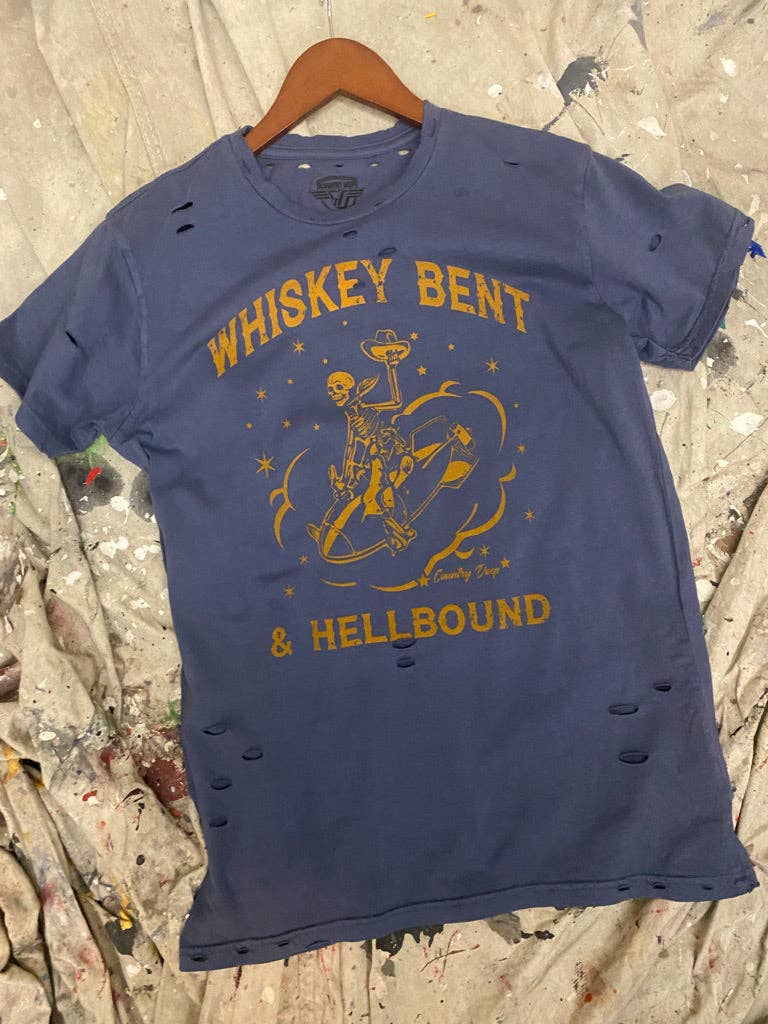 Whiskey Bent & Hellbound Distressed Tee /Faded Navy