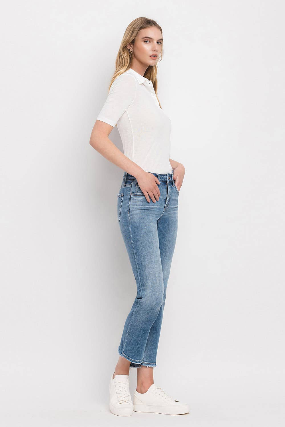 FLYING MONKEY MID RISE CROP STRAIGHT JEANS