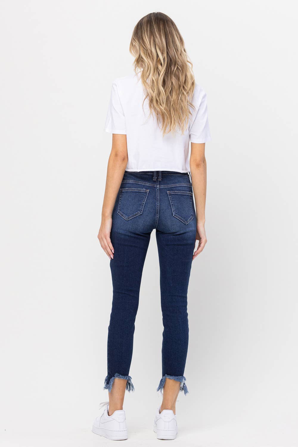 Jelly Jeans Mid Rise Chew Hem Skinny: Dark Denim