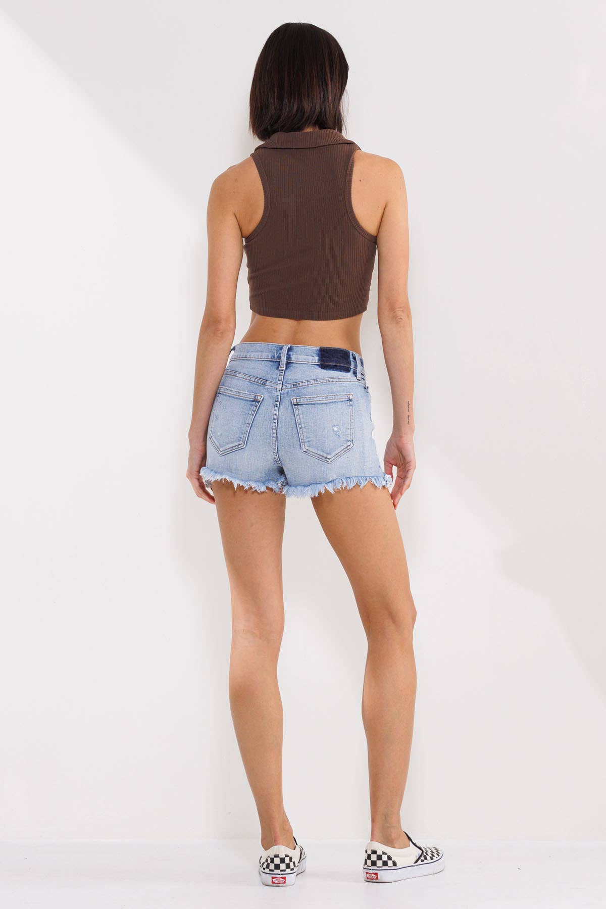 H.RISE 90's FRAYED HEM SHORTS: LIGHT WASH